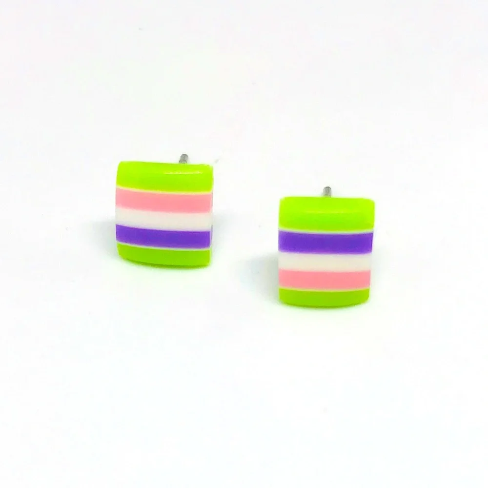 Multi Color Minimalist Repurposed Vintage Striped Bead Stud Earrings